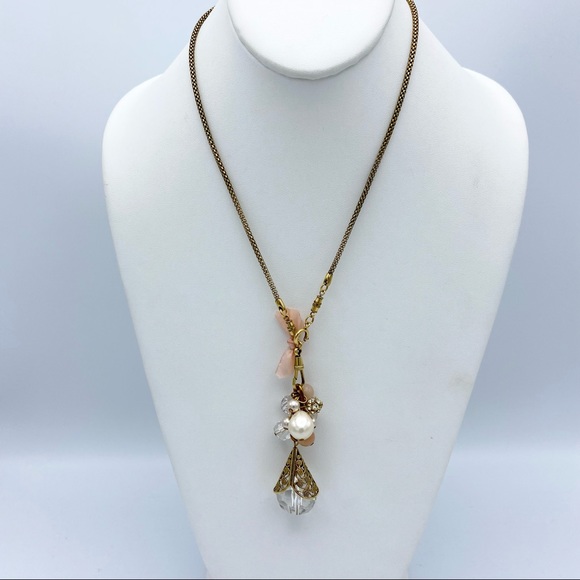 Faux Pearl Beaded Bow Gold Tone Y Necklace - Picture 9 of 9